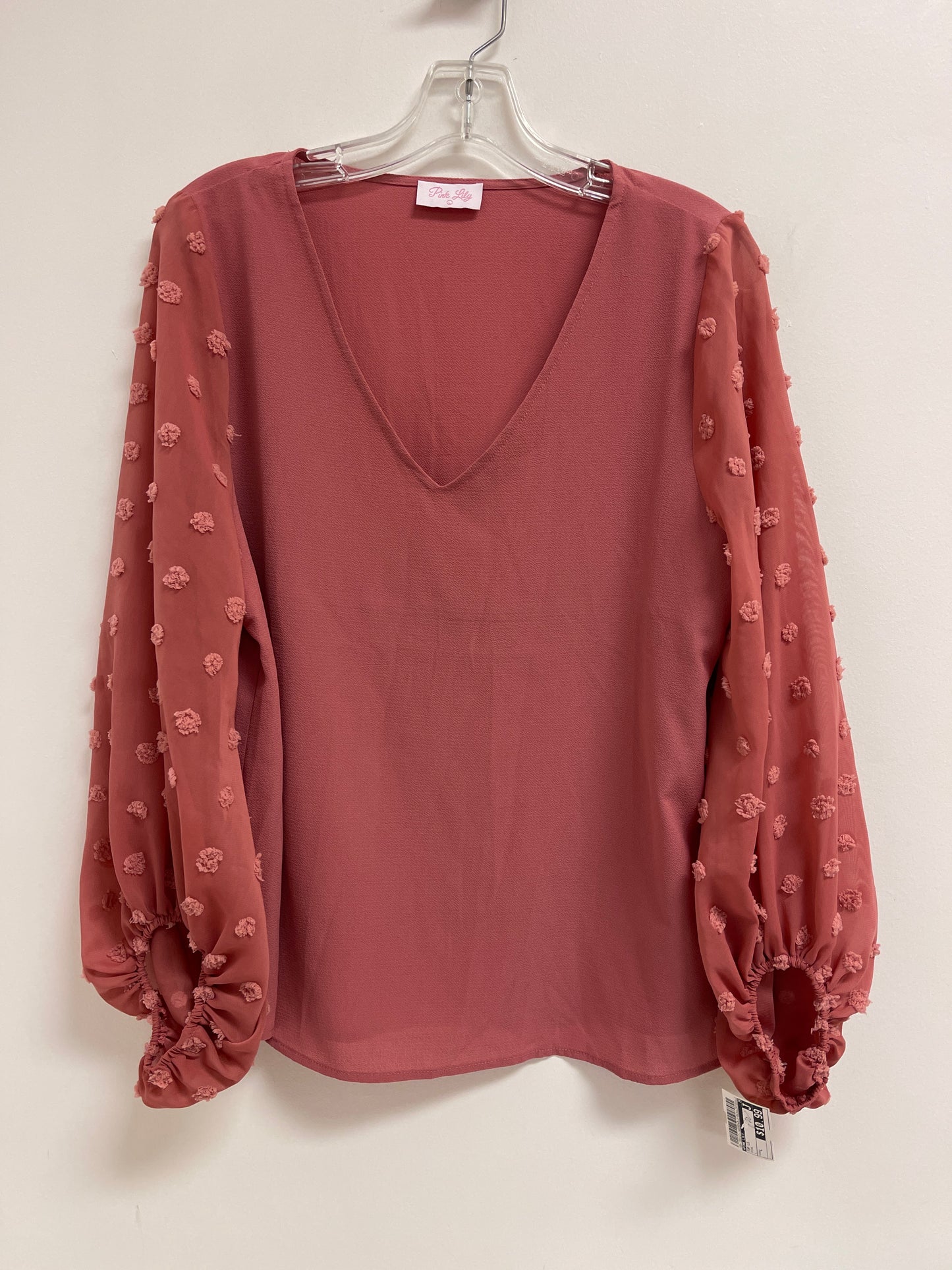 Top Long Sleeve By Pink Lily In Pink, Size: L