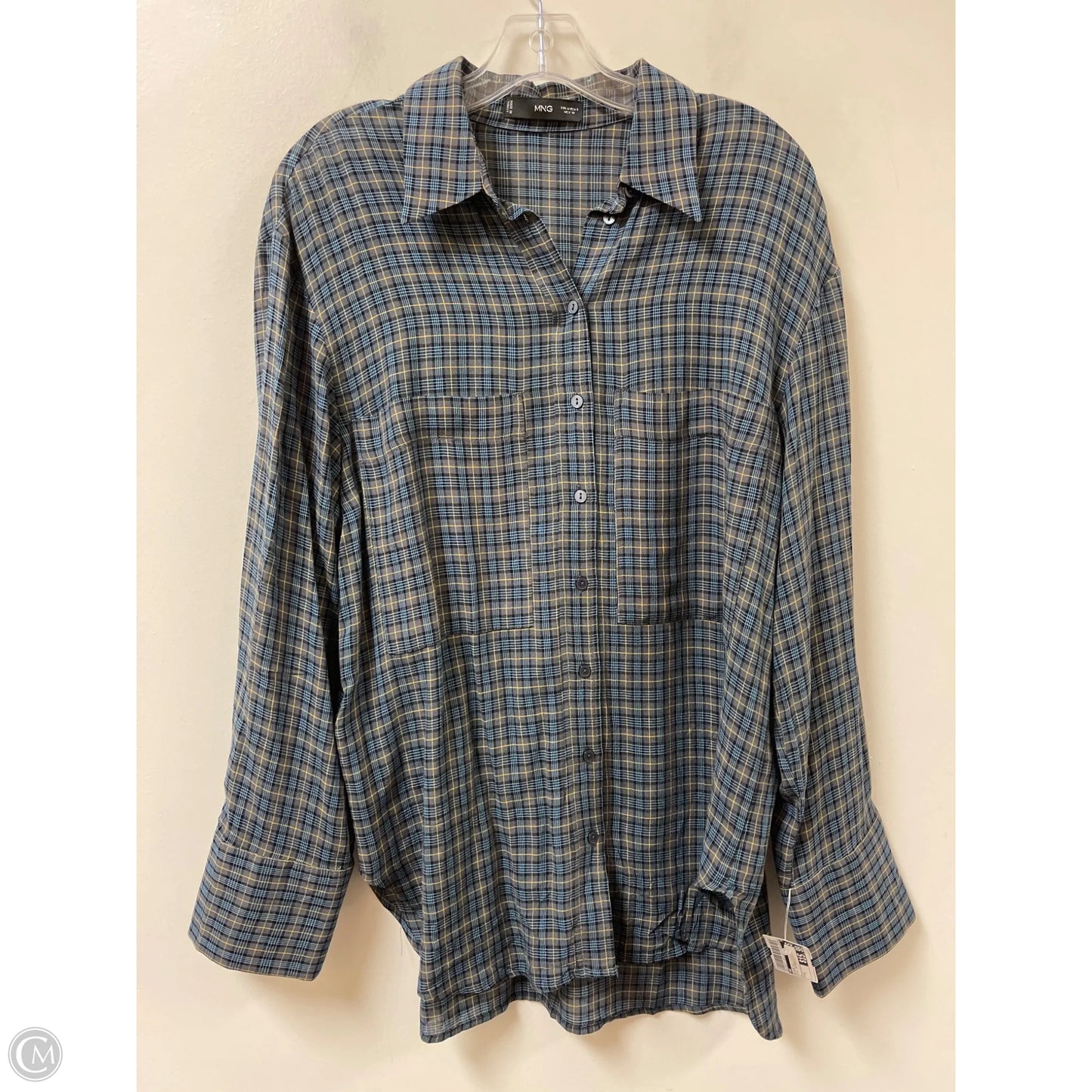 Blouse Long Sleeve By Mng In Plaid Pattern, Size: S