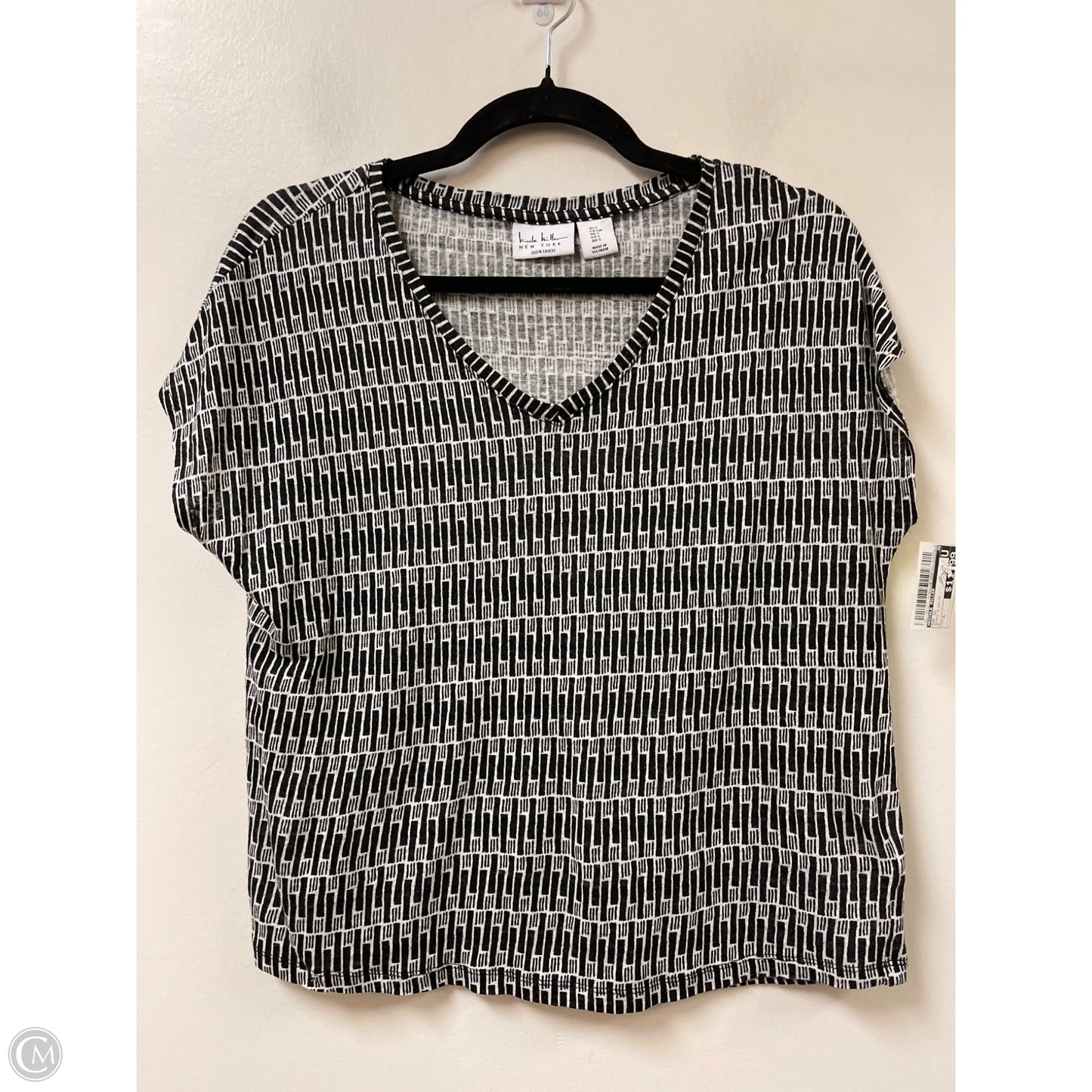 Top Short Sleeve By Nicole Miller In Black & White, Size: S