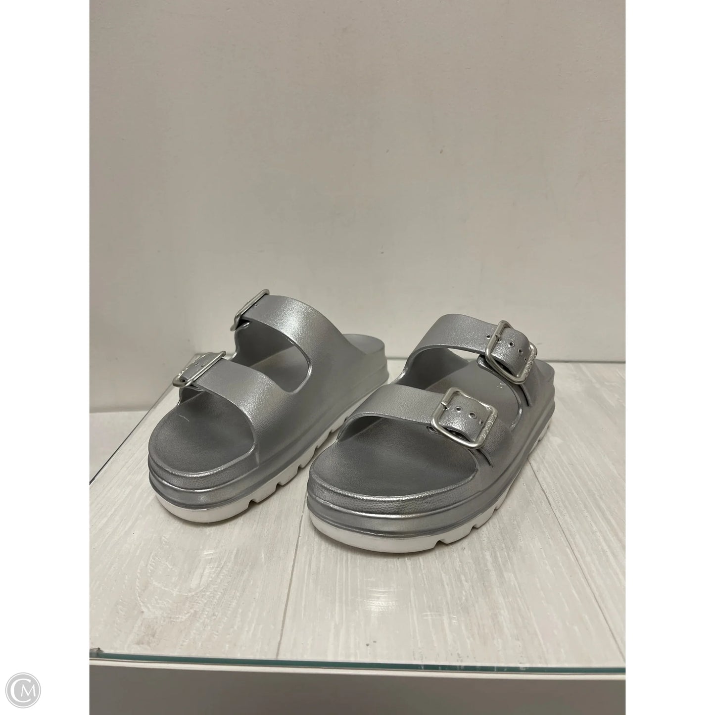 Sandals Flats By J Slides In Silver, Size: 10