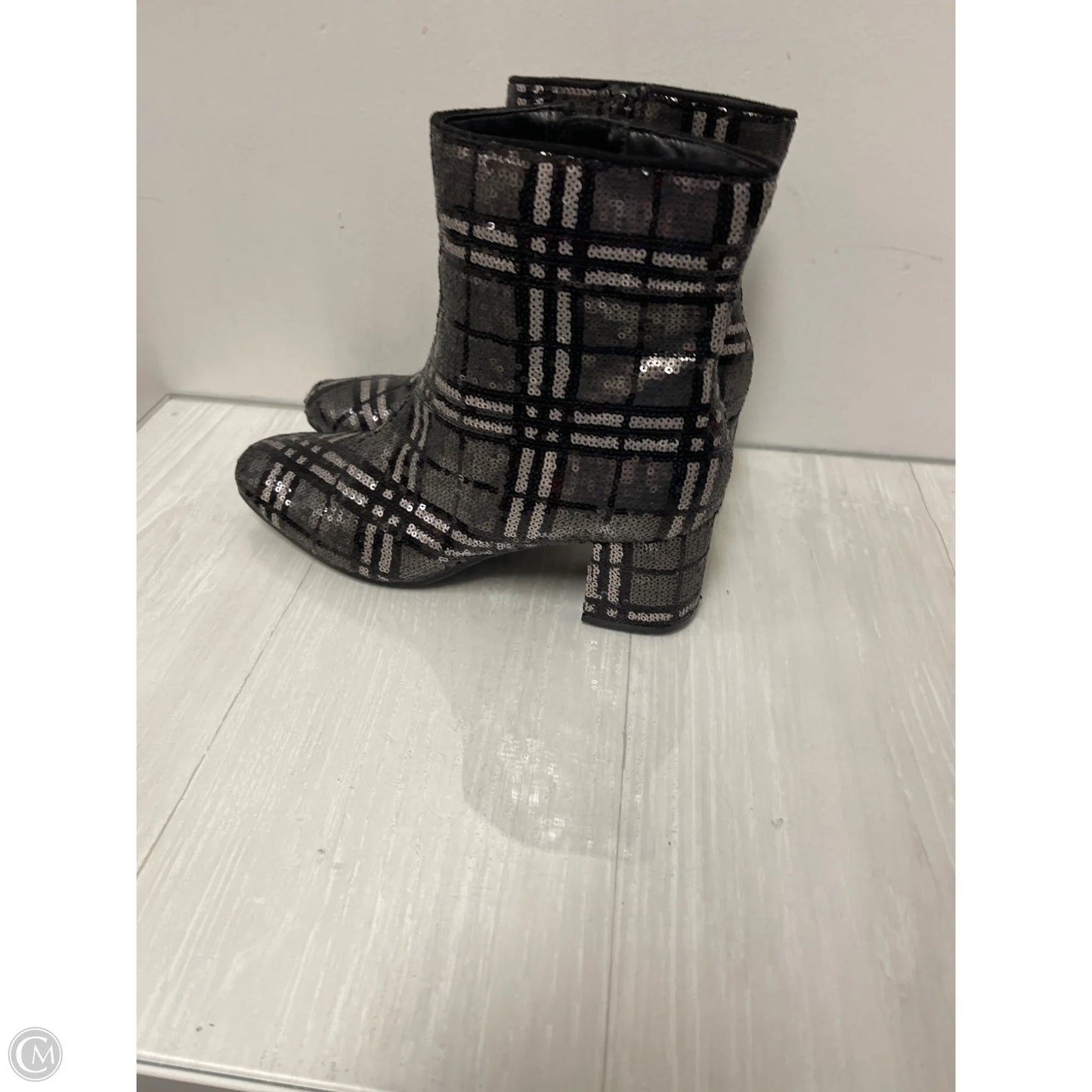 Boots Ankle Heels By Impo In Black & Silver, Size: 10