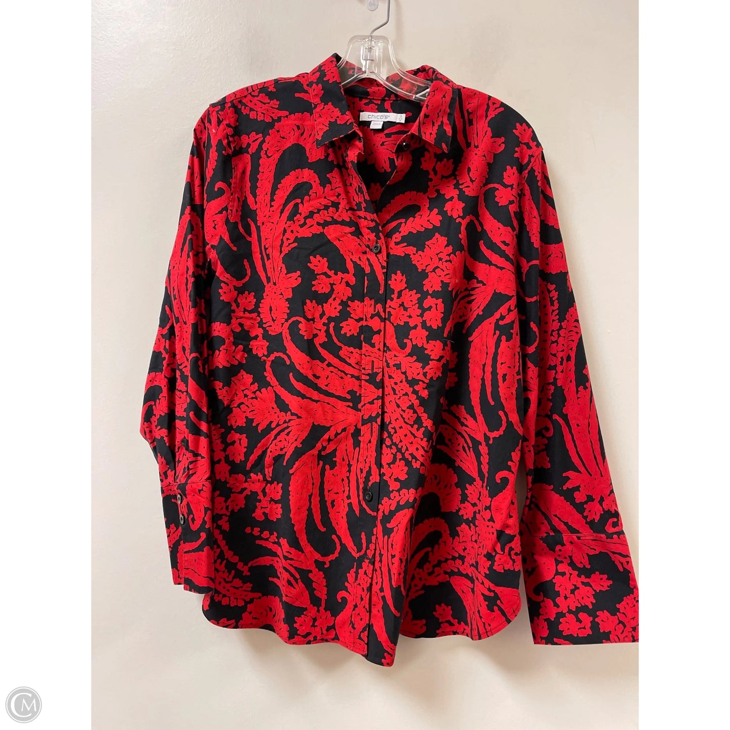 Blouse Long Sleeve By Chicos In Black & Red, Size: L