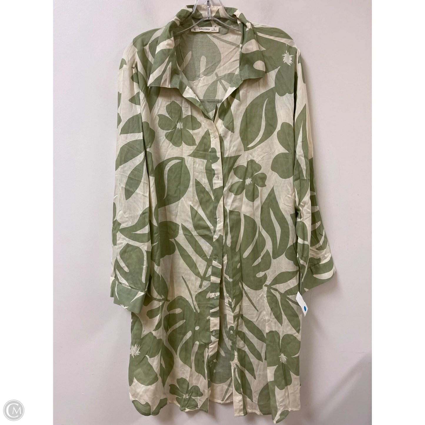 Dress Casual Midi By Clothes Mentor In Green & White, Size: L