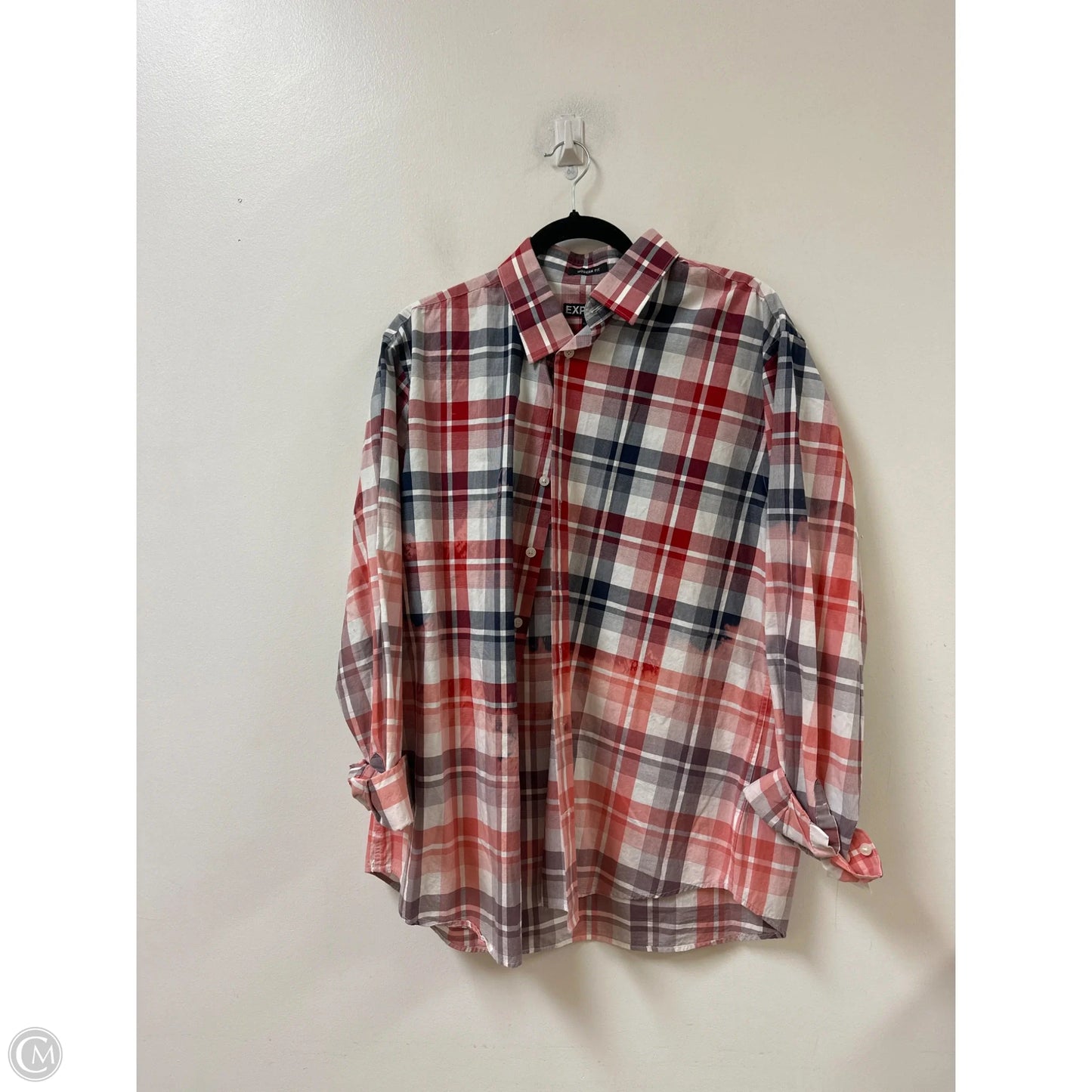 Blouse Long Sleeve By Express In Plaid Pattern, Size: Xl