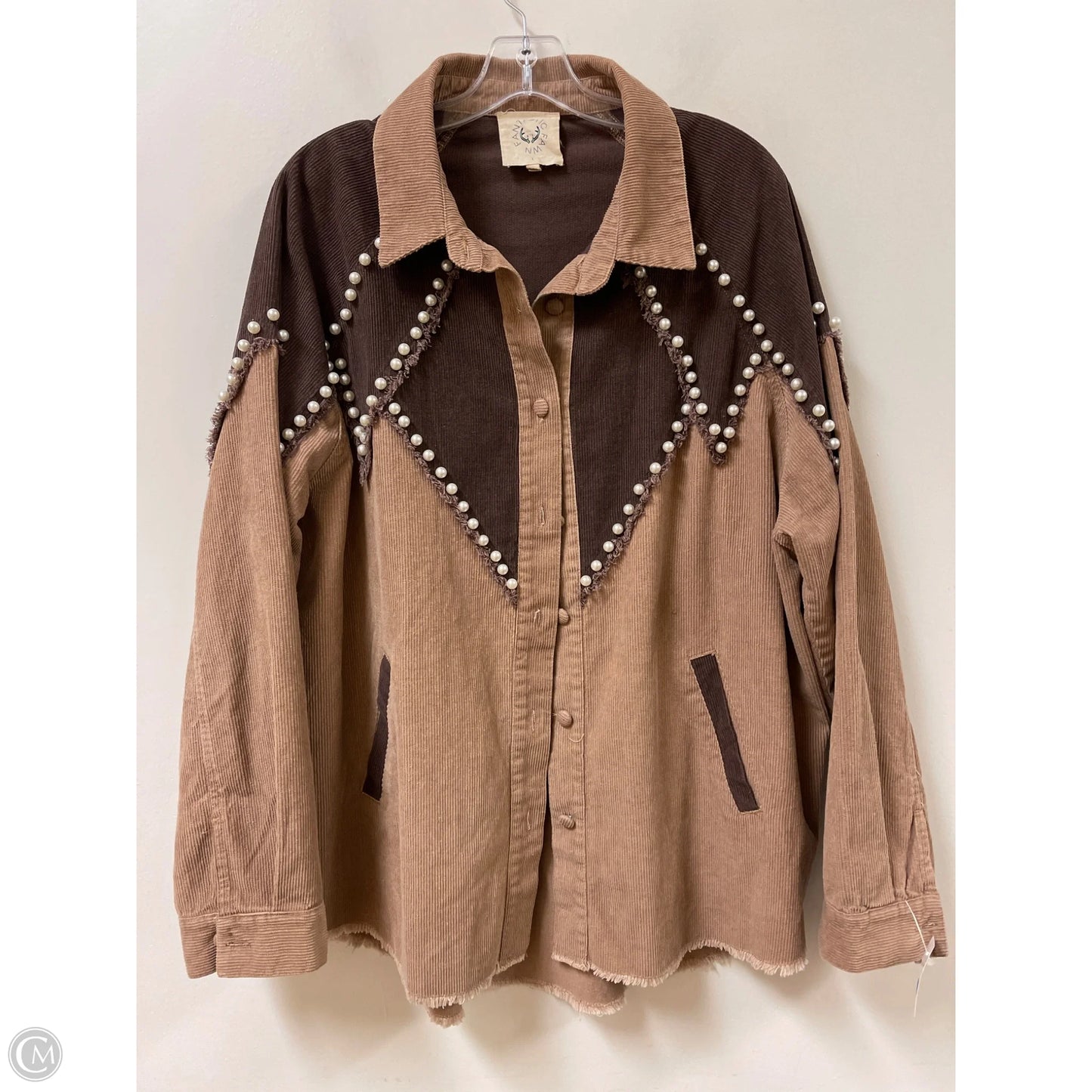 Jacket Shirt By Fantastic Fawn In Brown, Size: L