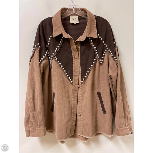 Jacket Shirt By Fantastic Fawn In Brown, Size: L