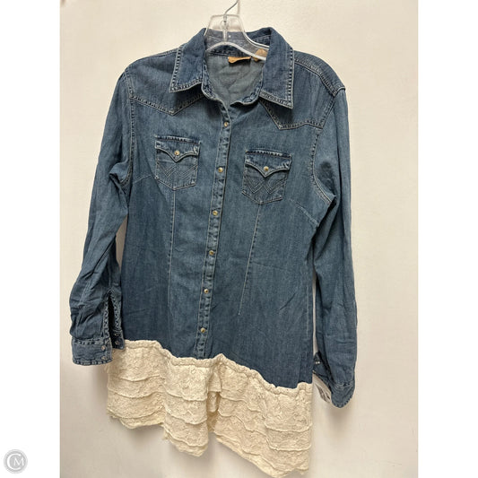 Dress Casual Midi By Wrangler In Blue Denim, Size: L