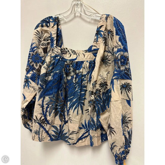 Top Long Sleeve By Banana Republic In Blue & Tan, Size: L