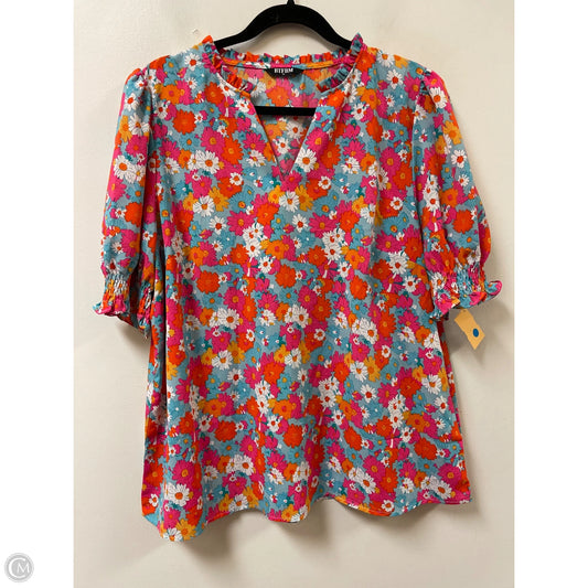 Top Short Sleeve By Btfbm In Floral Print, Size: Xl