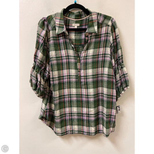 Top 3/4 Sleeve By Pilcro In Plaid Pattern, Size: L