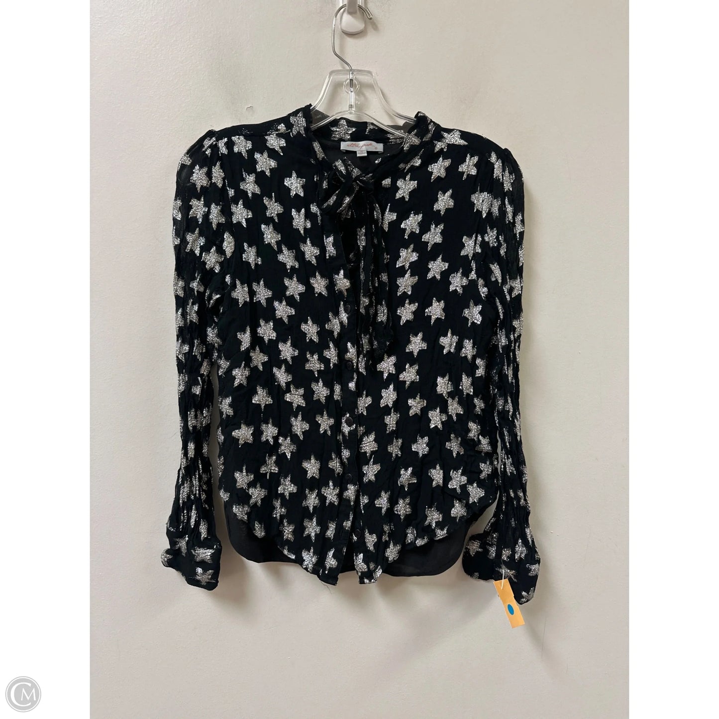 Blouse Long Sleeve By Clothes Mentor In Black & Silver, Size: M