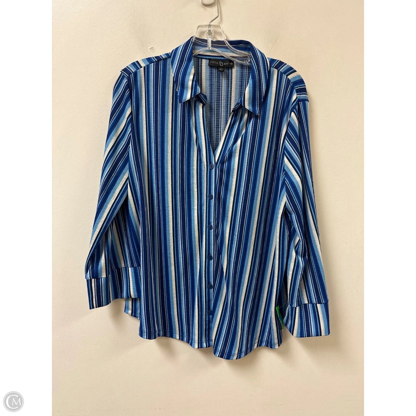 Blouse Long Sleeve By Fred David In Blue, Size: Xl
