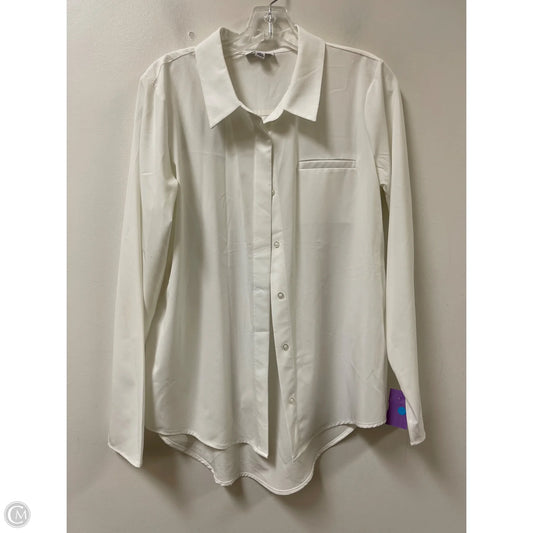 Blouse Long Sleeve By Calvin Klein In White, Size: M