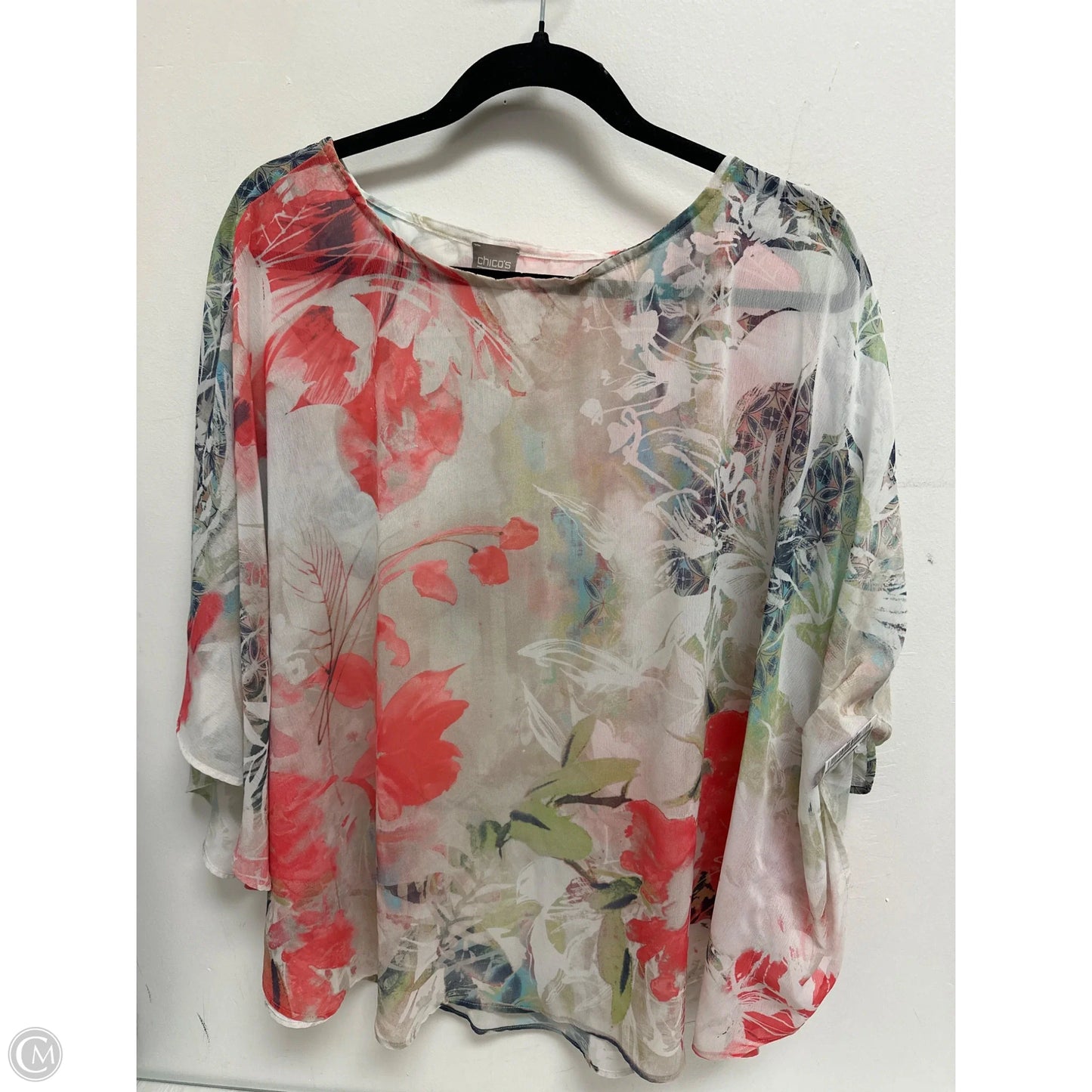 Top Short Sleeve By Chicos In Floral Print, Size: Osfm
