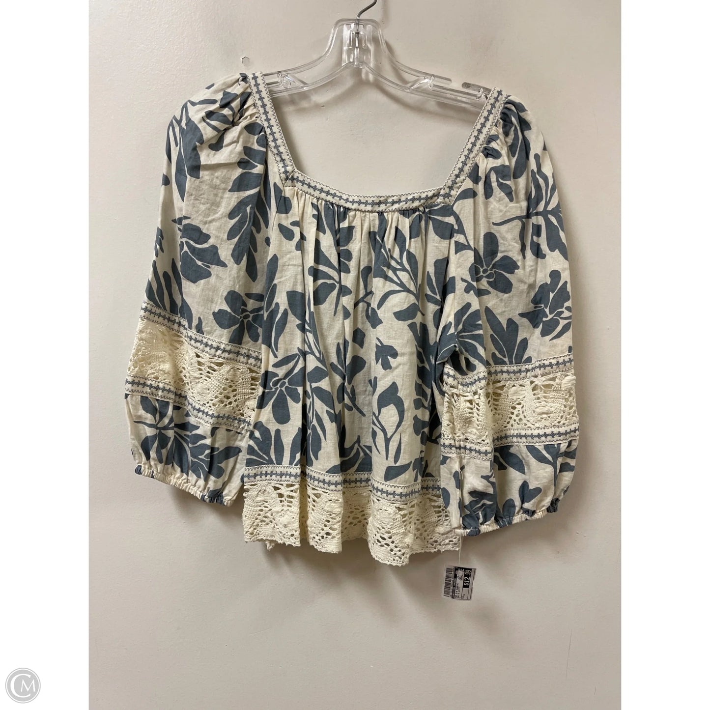 Top 3/4 Sleeve By Christian Siriano In Grey & White, Size: S