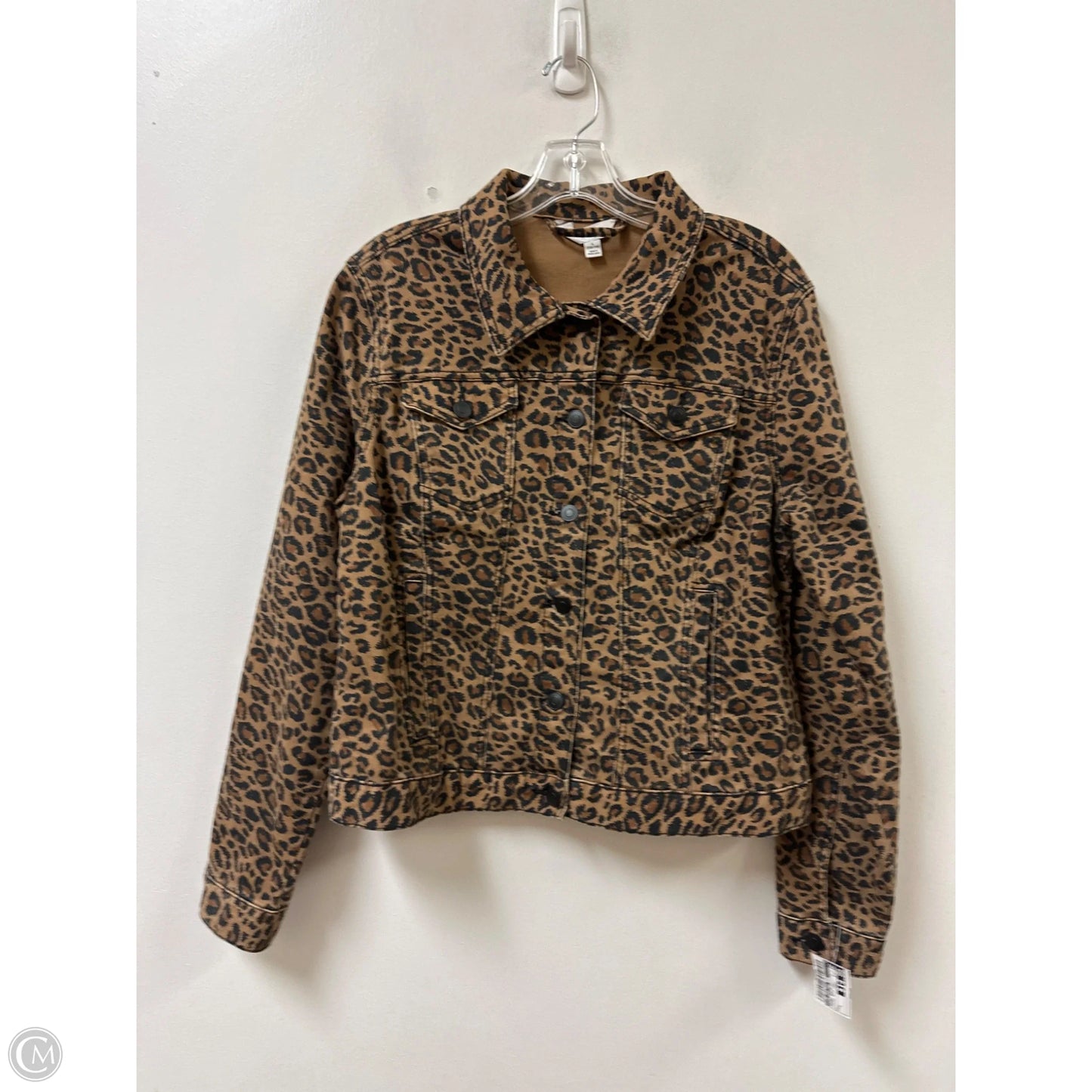 Jacket Denim By Time And Tru In Leopard Print, Size: L