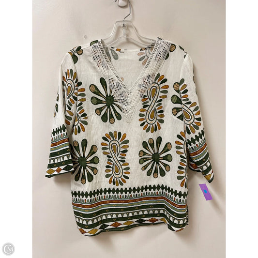 Tunic Long Sleeve By Clothes Mentor In Green & White, Size: S