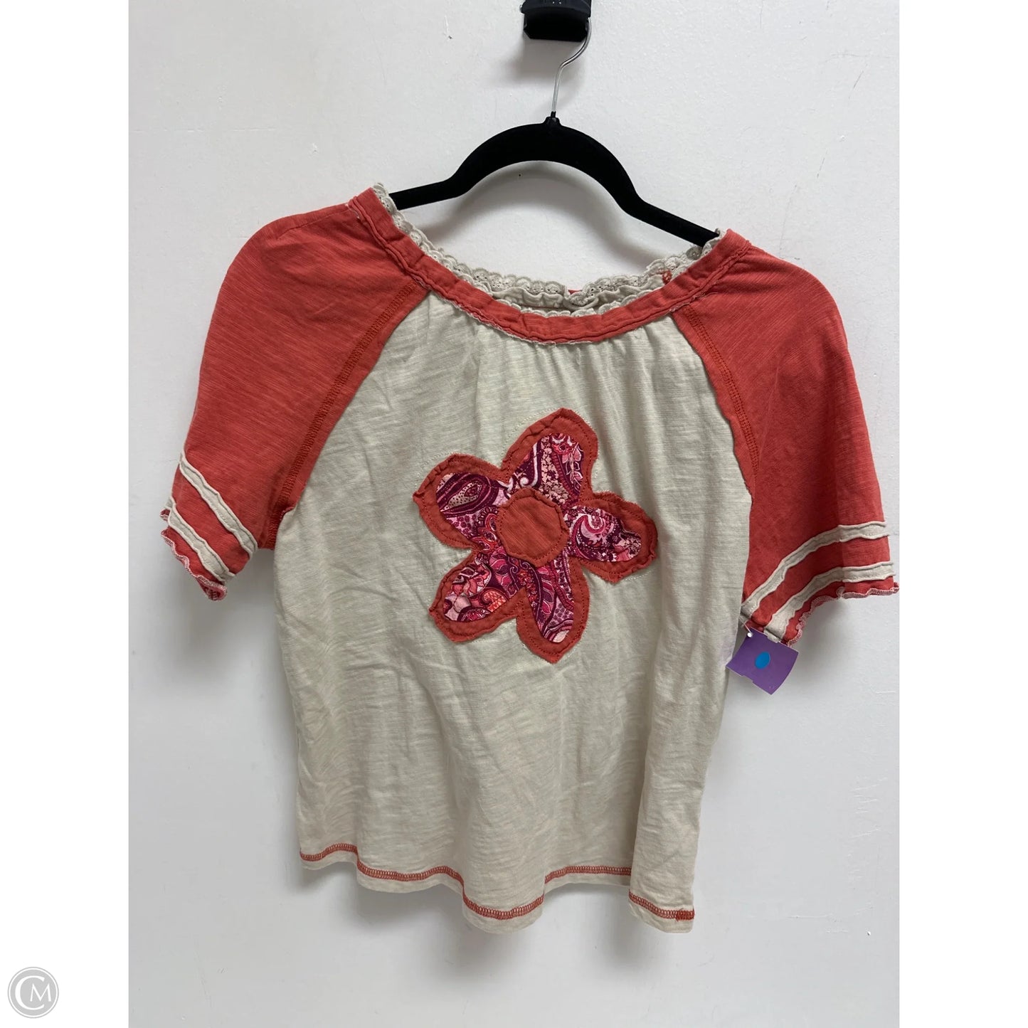 Top Short Sleeve By Shein In Orange & Tan, Size: Mp