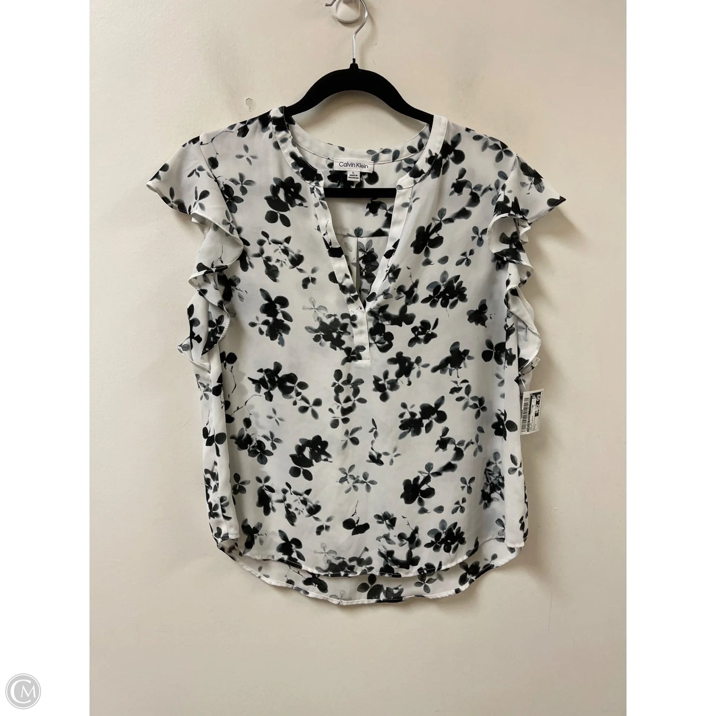 Top Short Sleeve By Calvin Klein In Black & White, Size: L