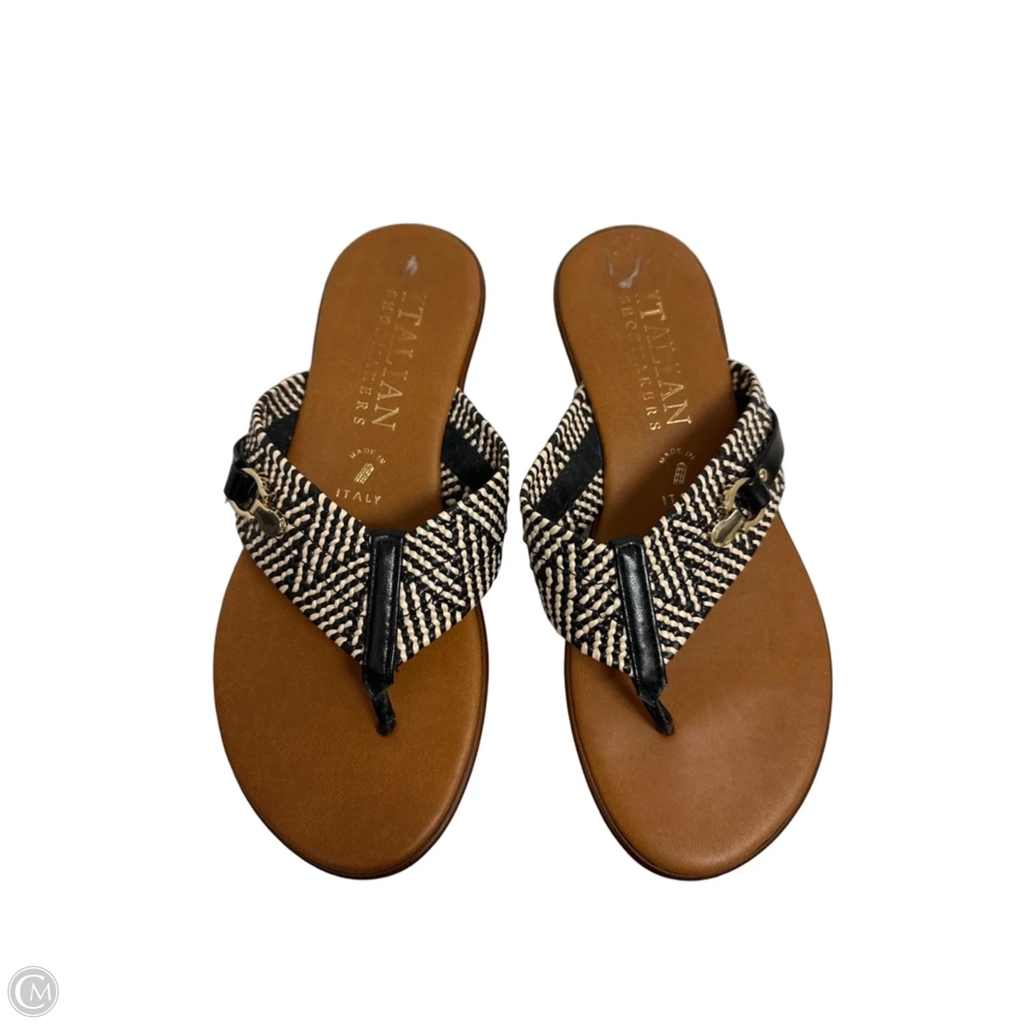 Sandals Flats By Italian Shoemakers In Black & Cream, Size: 6.5