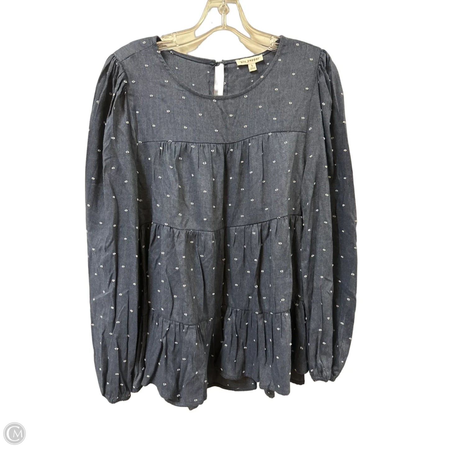 Top Long Sleeve By Blu Pepper In Navy, Size: L