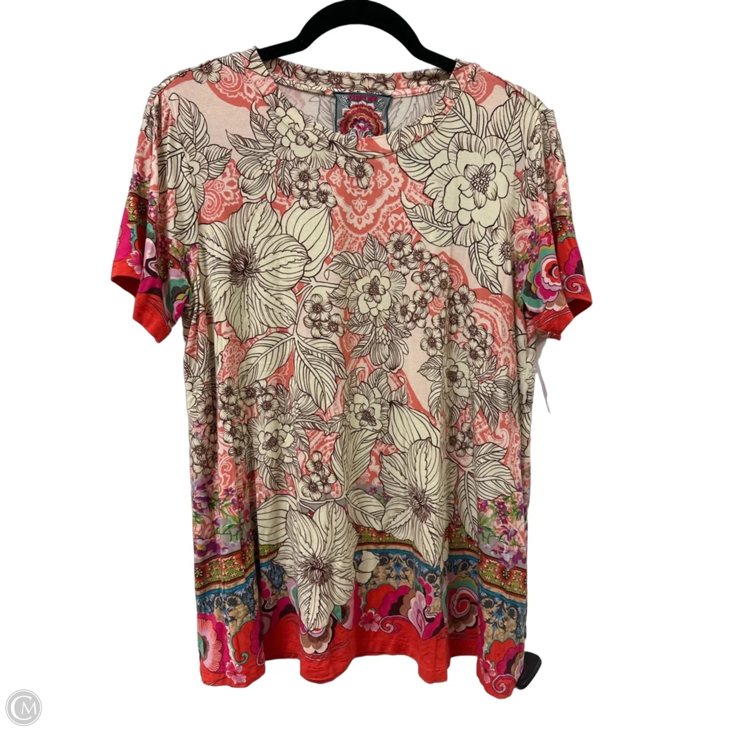 Top Short Sleeve Designer By Johnny Was In Floral Print, Size: L