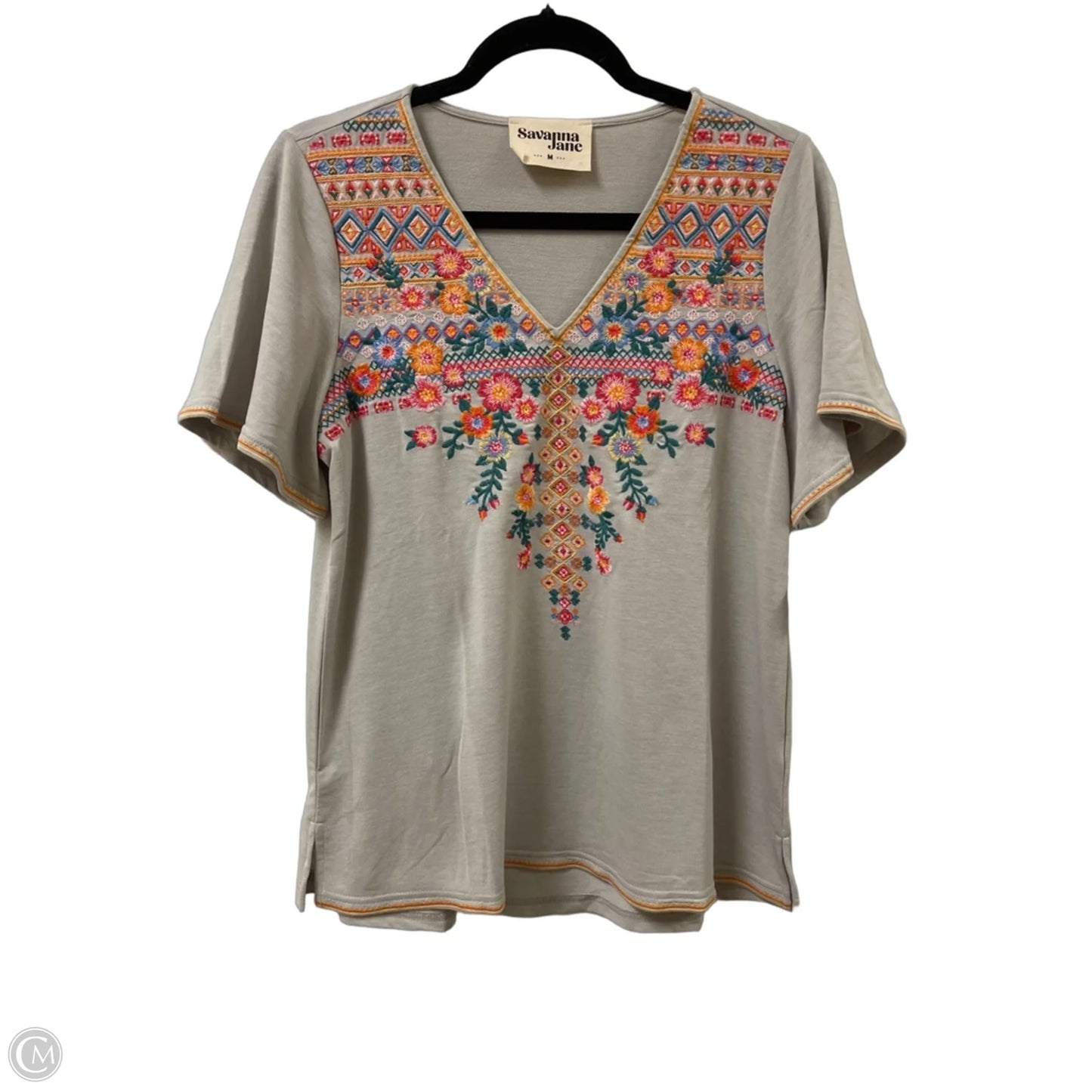 Top Short Sleeve By Savanna Jane In Grey, Size: M
