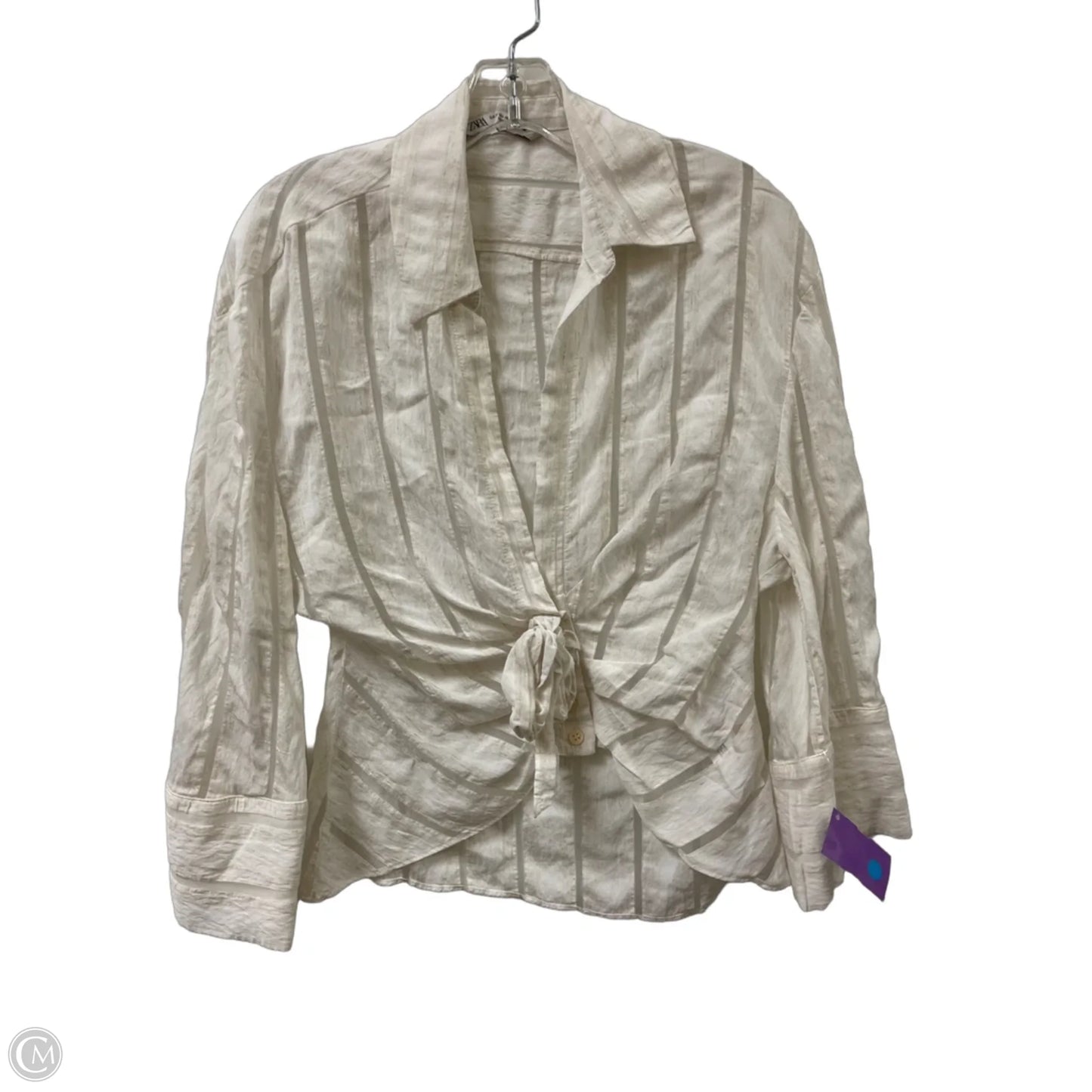 Blouse Long Sleeve By Zara In Cream, Size: Xs