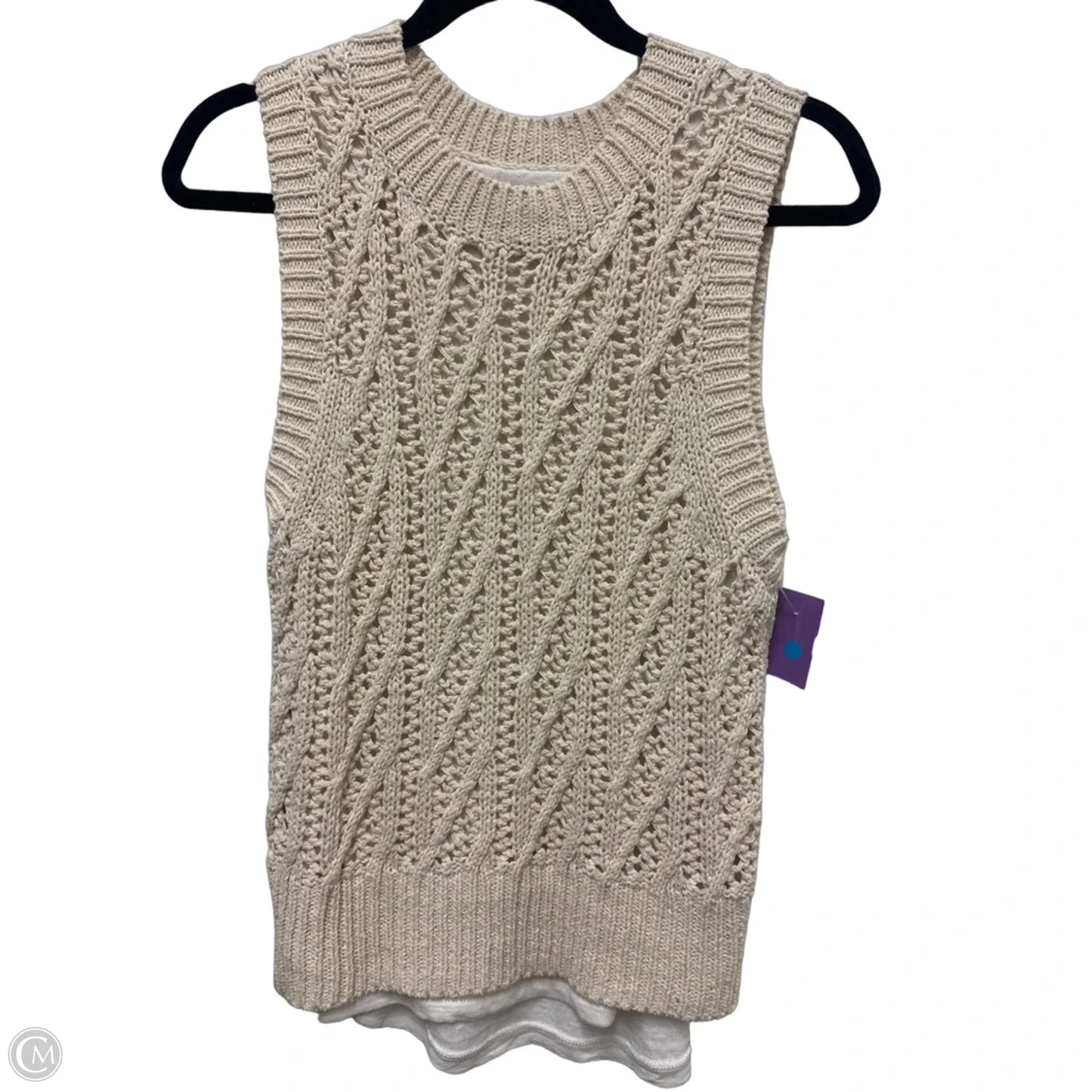Sweater Short Sleeve By Cma In Cream, Size: Xs