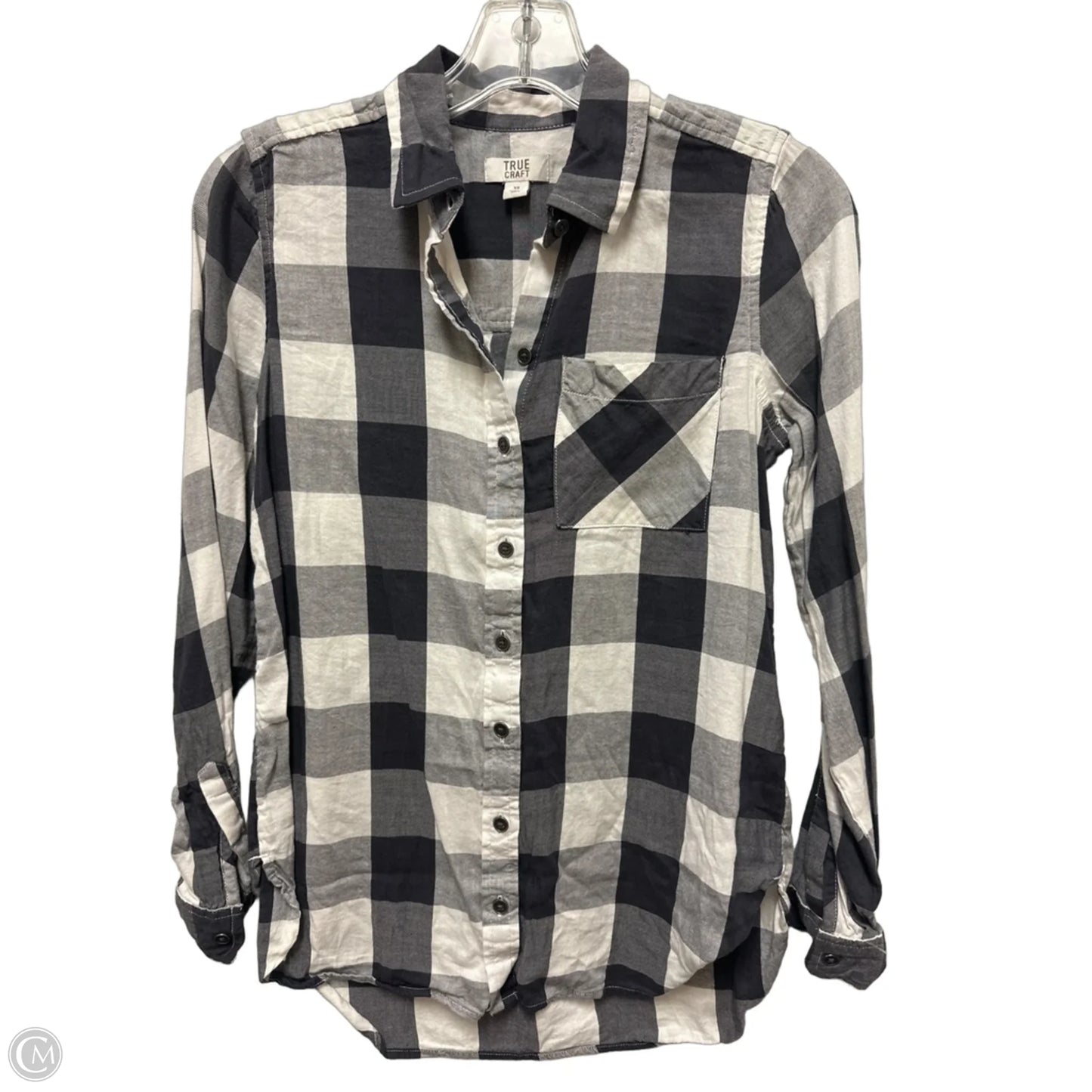 Blouse Long Sleeve By True Craft In Checkered Pattern, Size: Xs