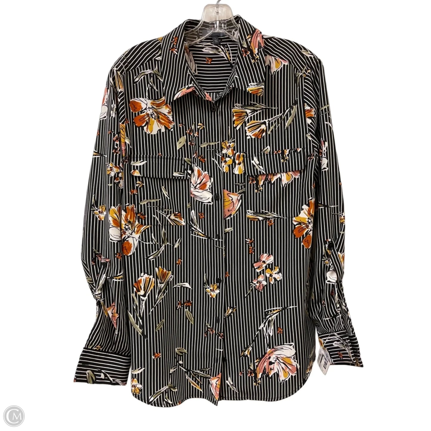 Blouse Long Sleeve By Madison In Black & White, Size: L