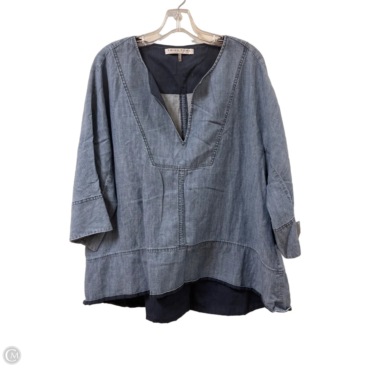 Top Long Sleeve By Trina By Trina Turk In Blue Denim, Size: Xl