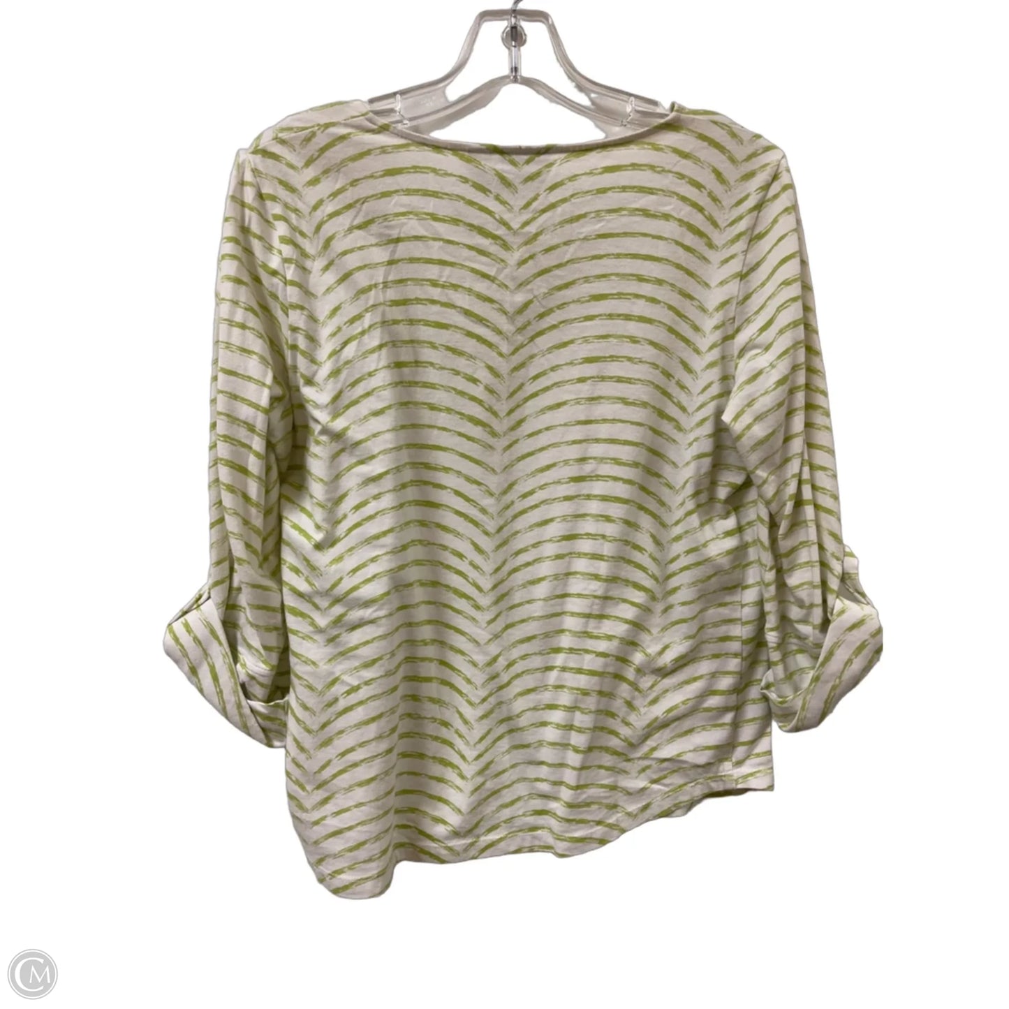 Top Long Sleeve By Chicos In Green & White, Size: M