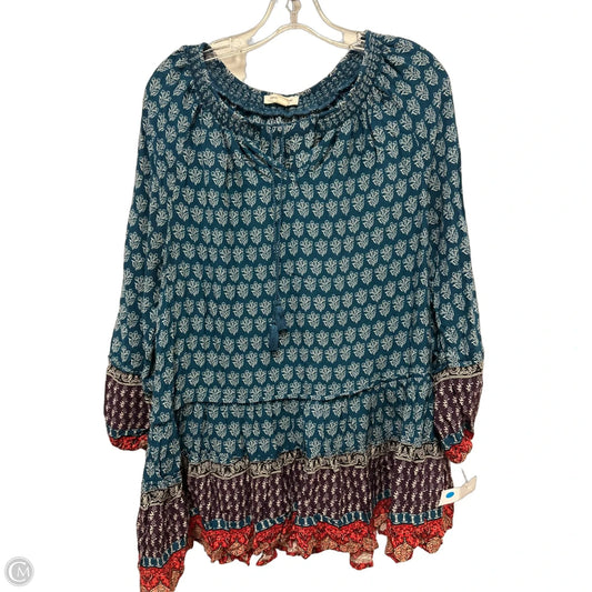 Tunic Long Sleeve By Beachlunchlounge In Blue & Orange, Size: M