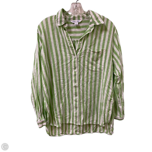 Blouse Long Sleeve By Old Navy In Green & White, Size: M
