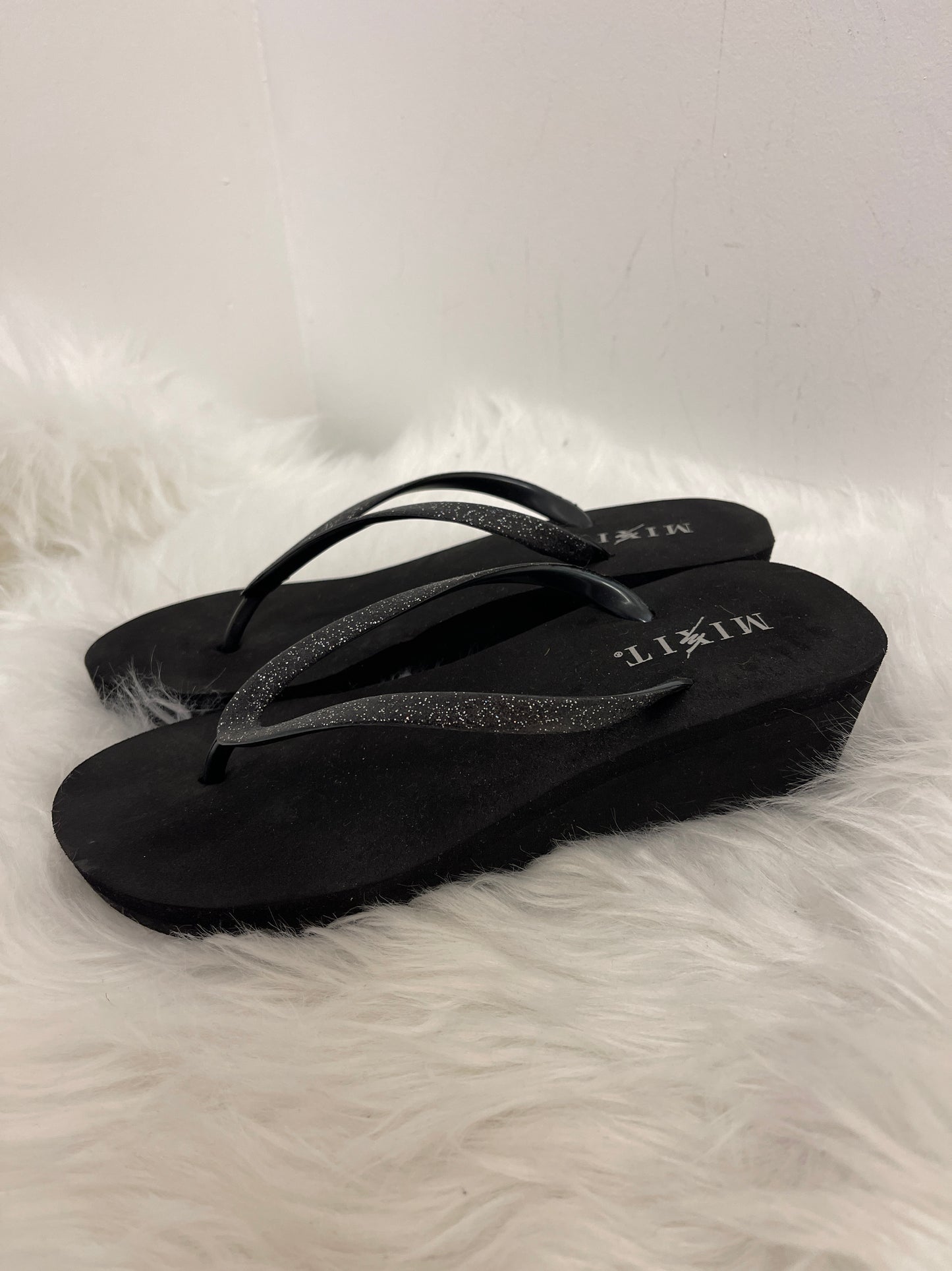 Black Sandals Heels Wedge Mix It, Size 8