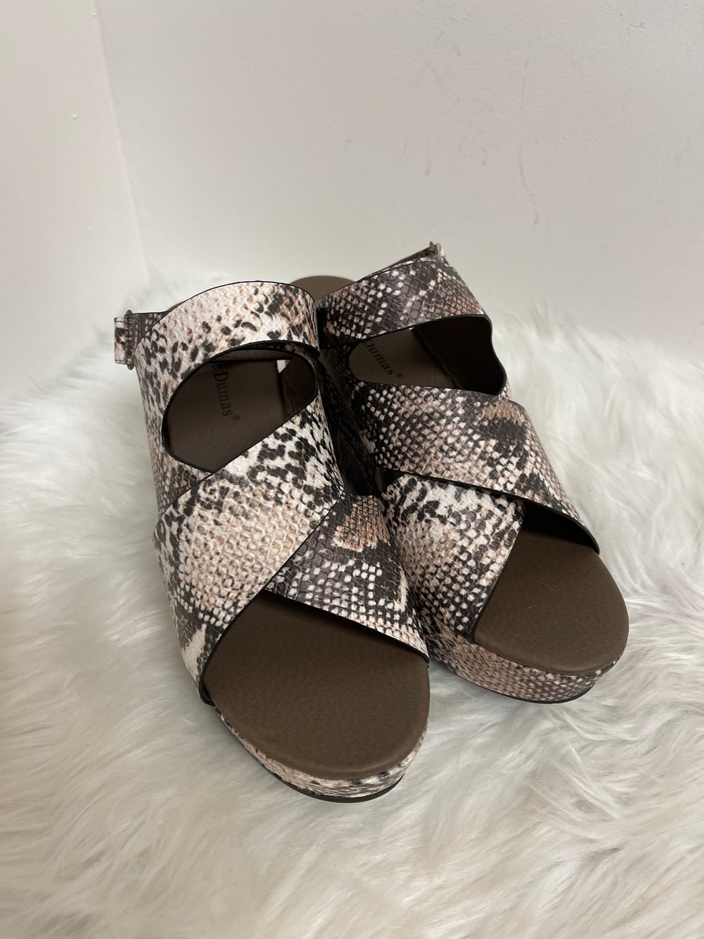 Snakeskin Print Sandals Heels Wedge Pierre Dumas, Size 10