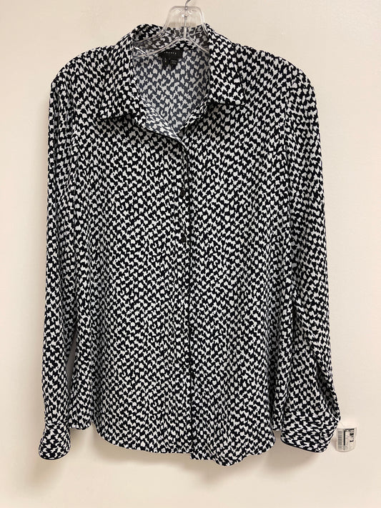 Blouse Long Sleeve By Theory In Black & White, Size: L