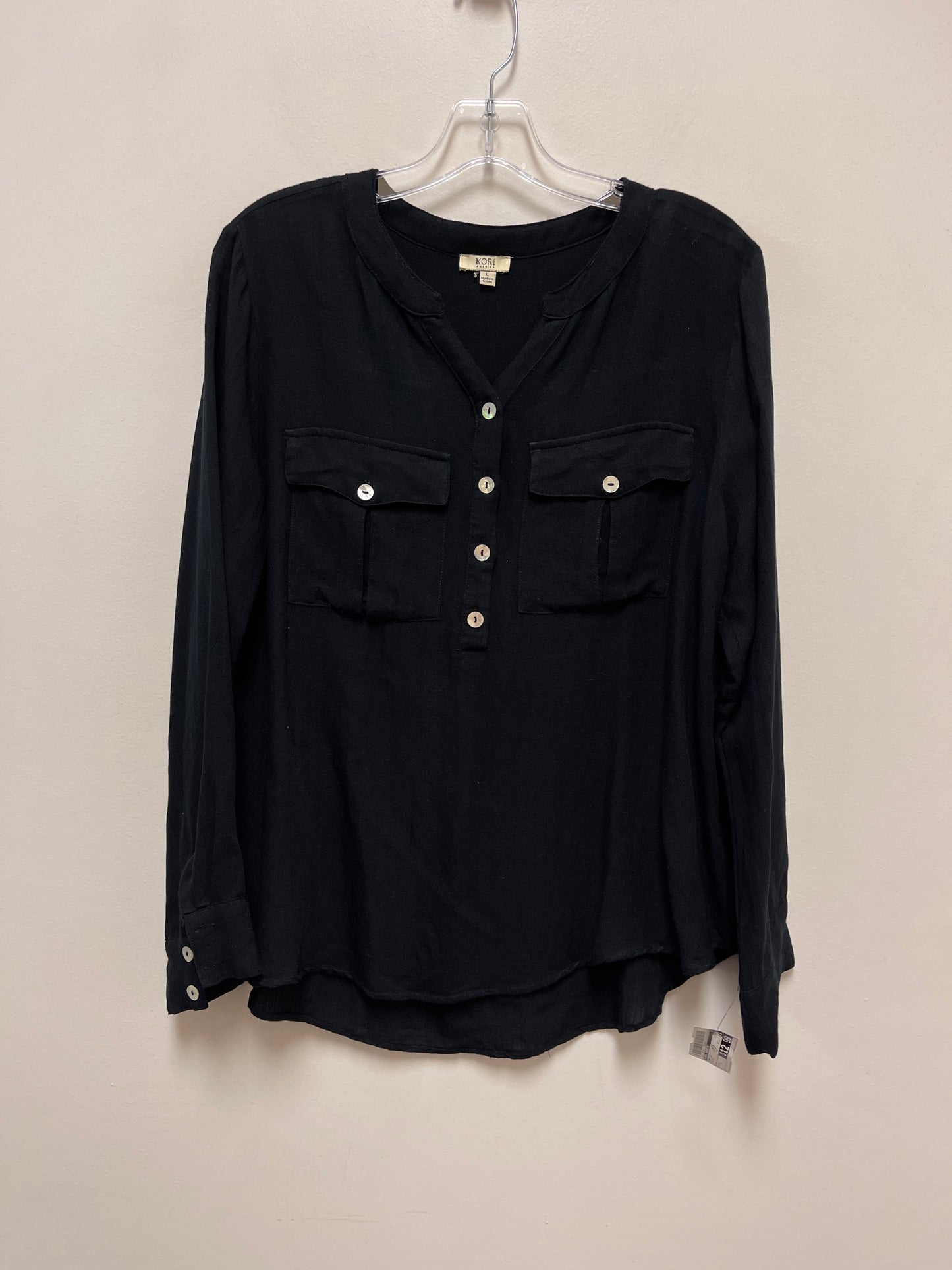 Top Long Sleeve By Kori America In Black, Size: L