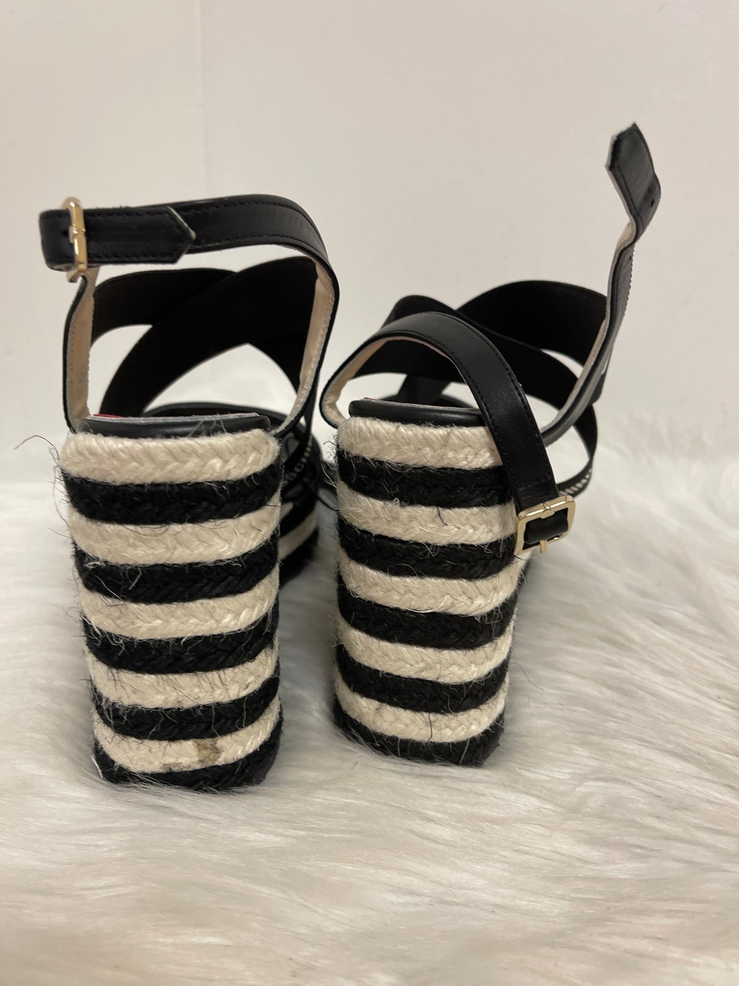 Sandals Heels Wedge By Love Moschino In Black & White, Size: 8.5