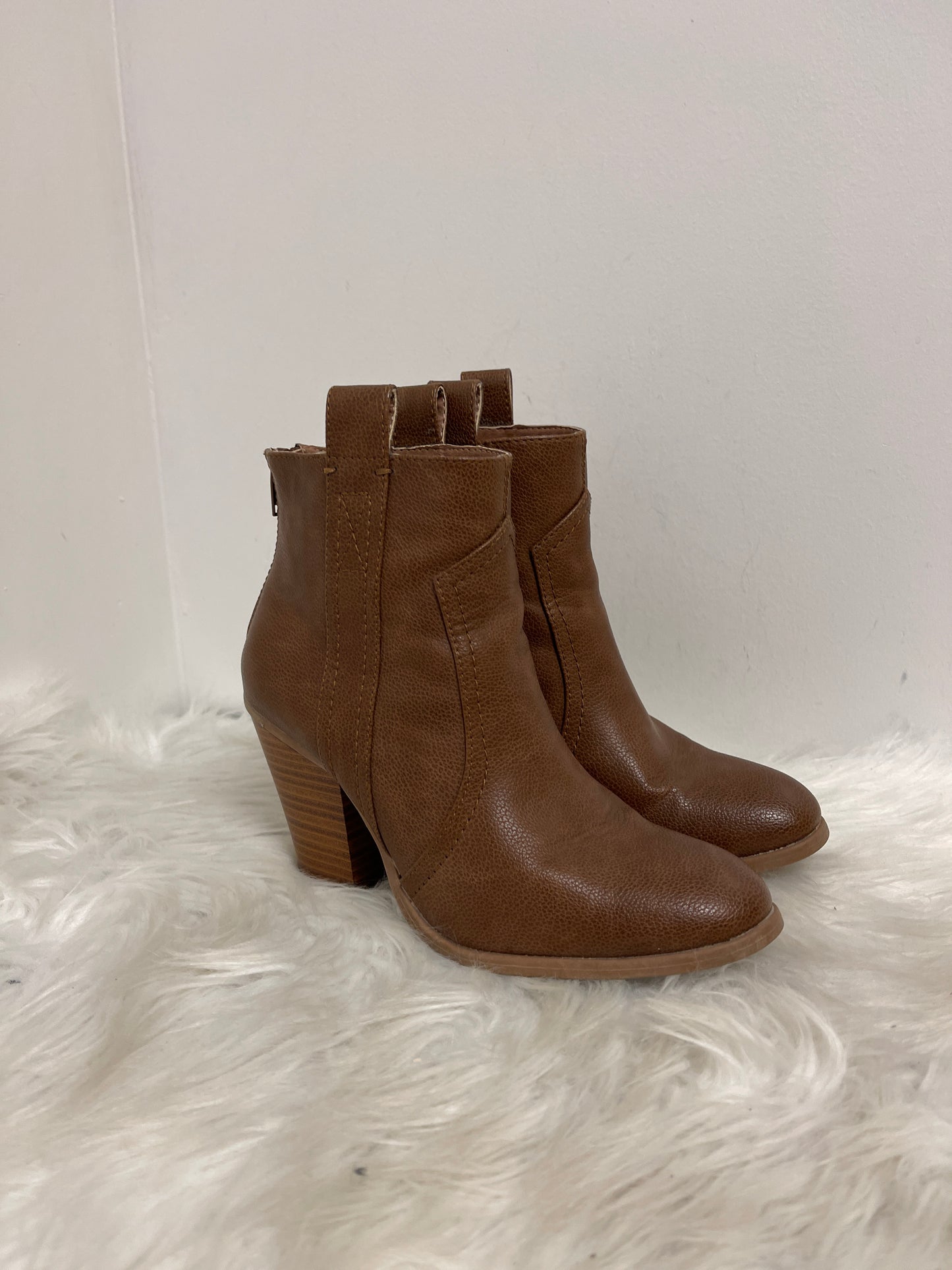 Boots Ankle Heels By Just Fab In Brown, Size: 7