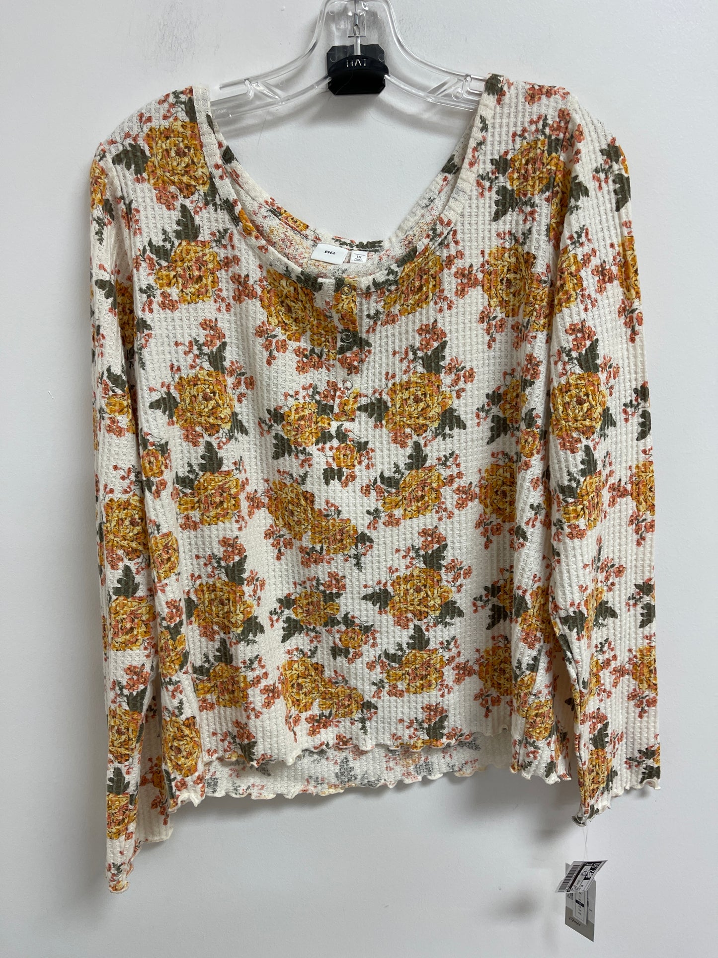 Top Long Sleeve By Bp In Floral Print, Size: 1x