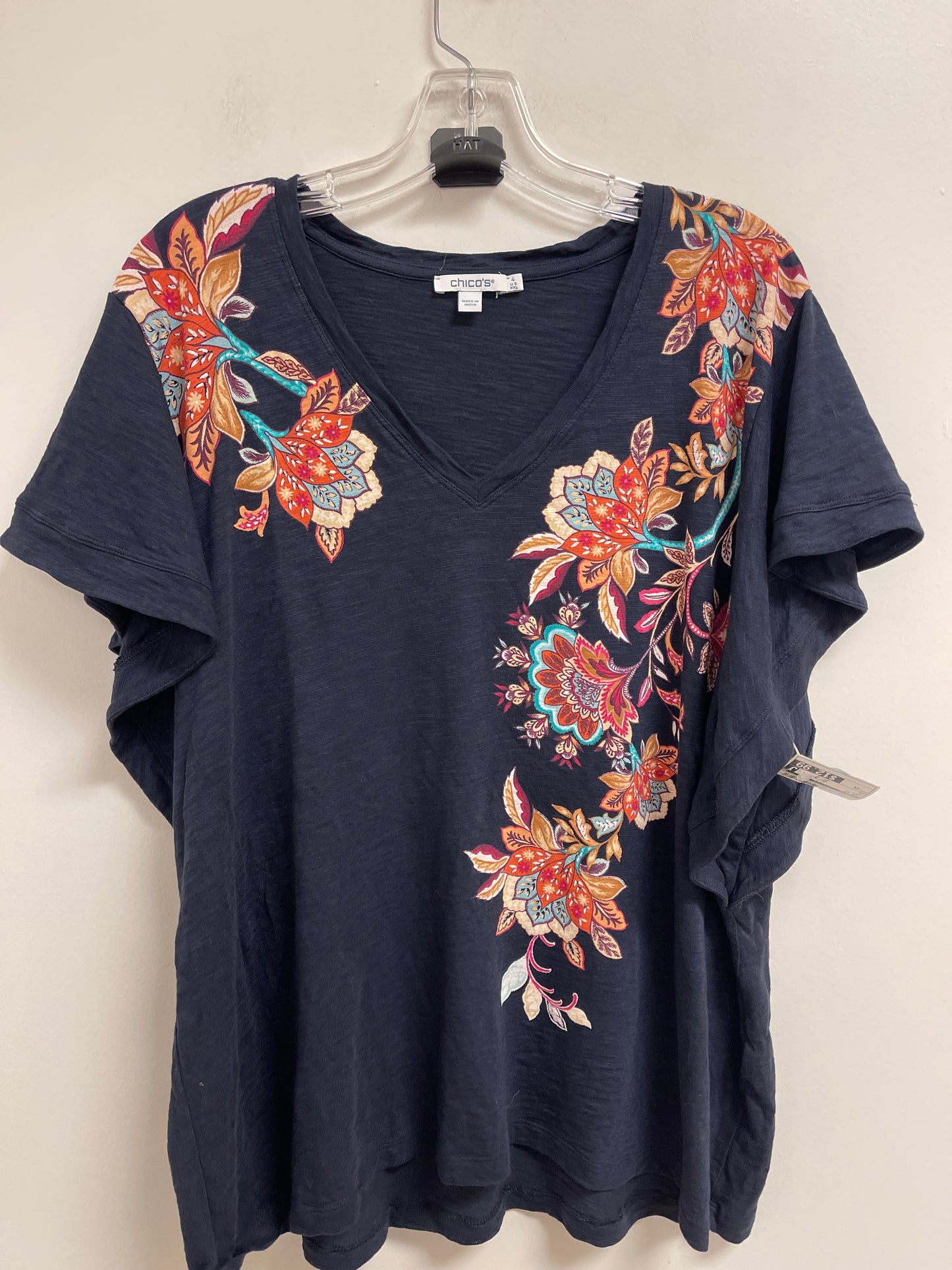 Top Short Sleeve By Chicos In Navy, Size: 2x