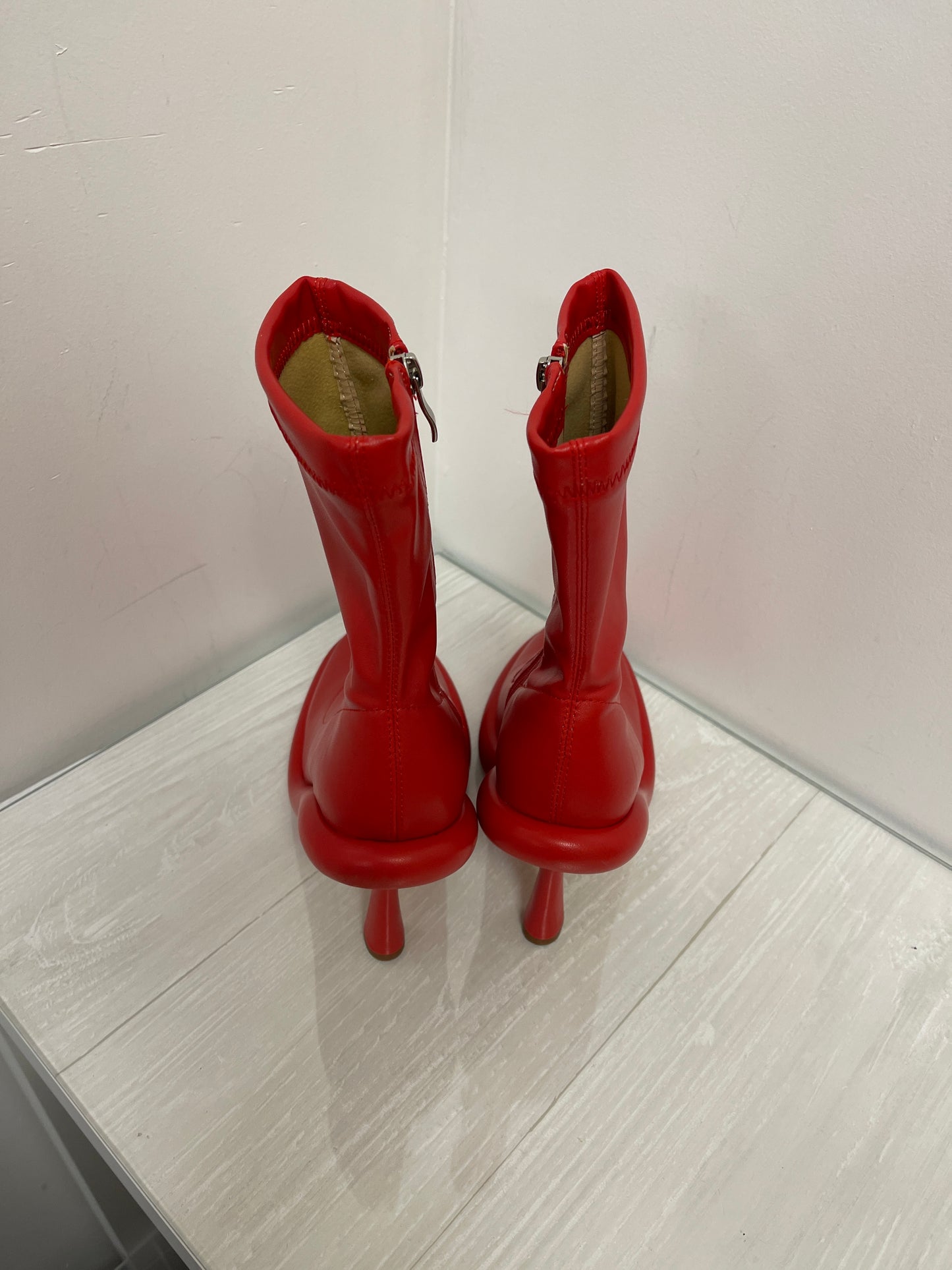 Boots Ankle Heels By Clothes Mentor In Red, Size: 8