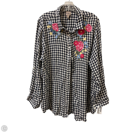 Blouse Long Sleeve By Como Vintage In Navy, Size: 2x