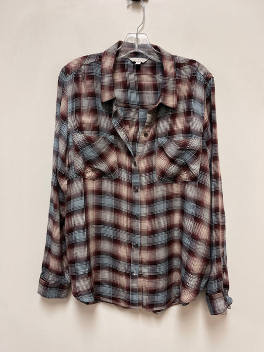 Blouse Long Sleeve By Lucky Brand In Brown, Size: L