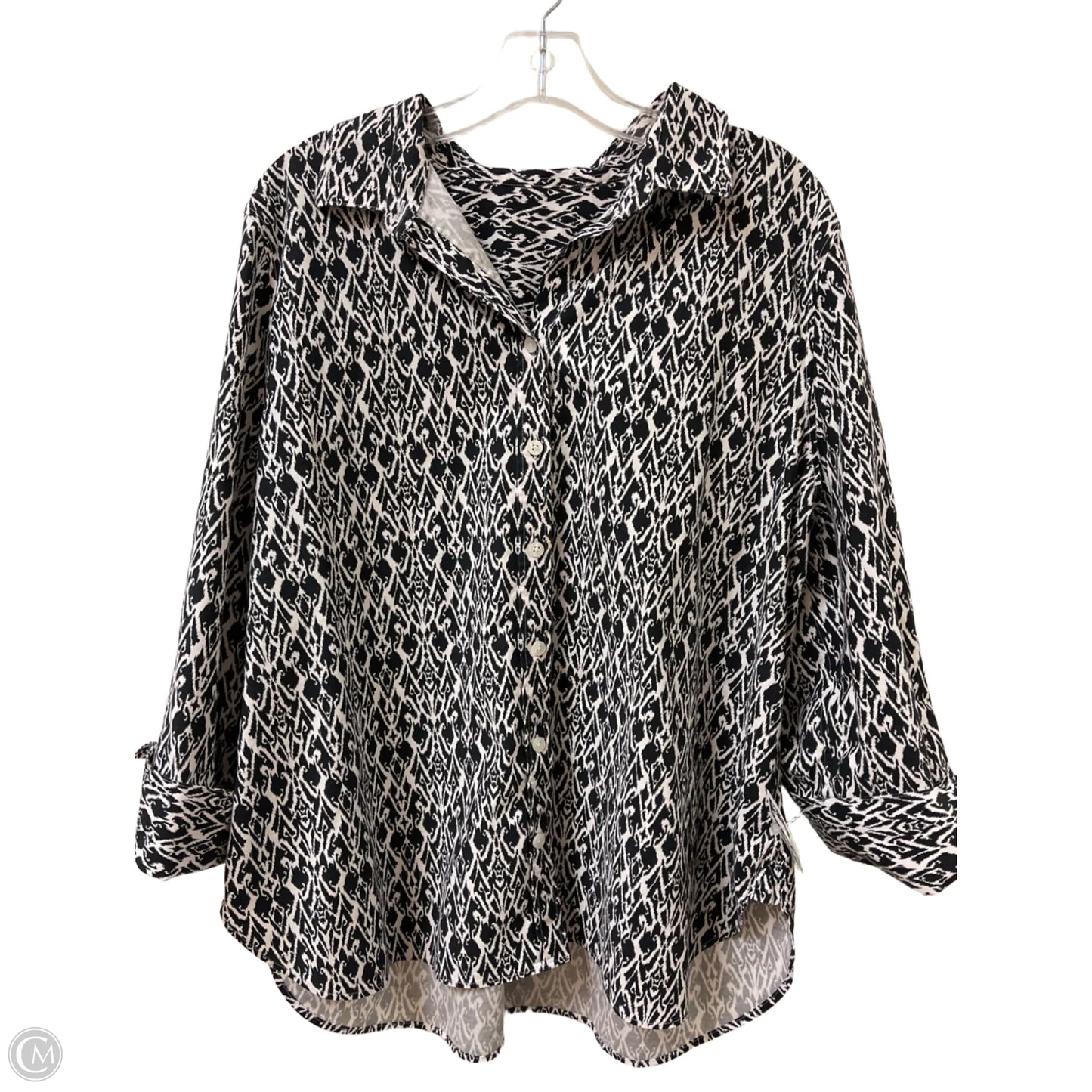 Blouse Long Sleeve By Clothes Mentor In Black & White, Size: 1x