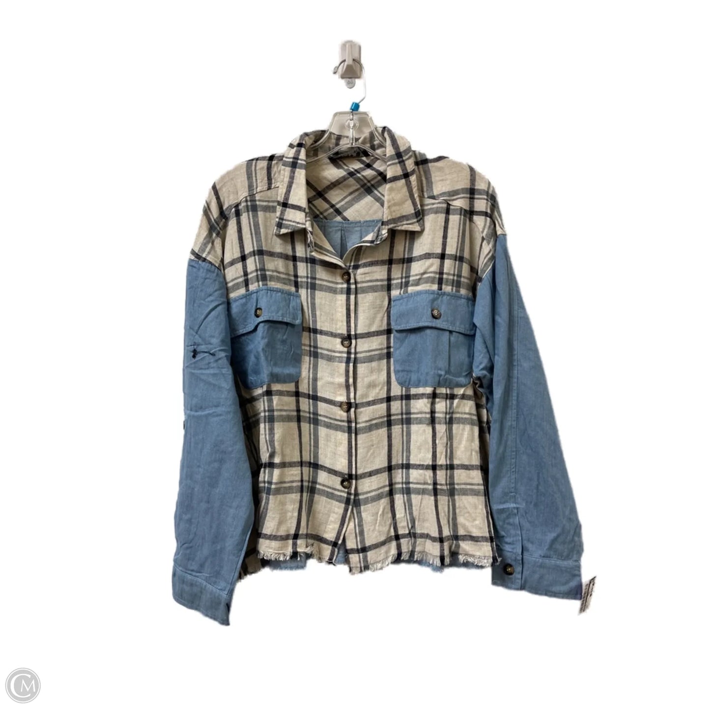 Blouse Long Sleeve By Blue B In Plaid Pattern, Size: L