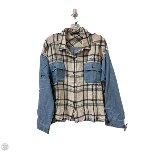 Blouse Long Sleeve By Blue B In Plaid Pattern, Size: L