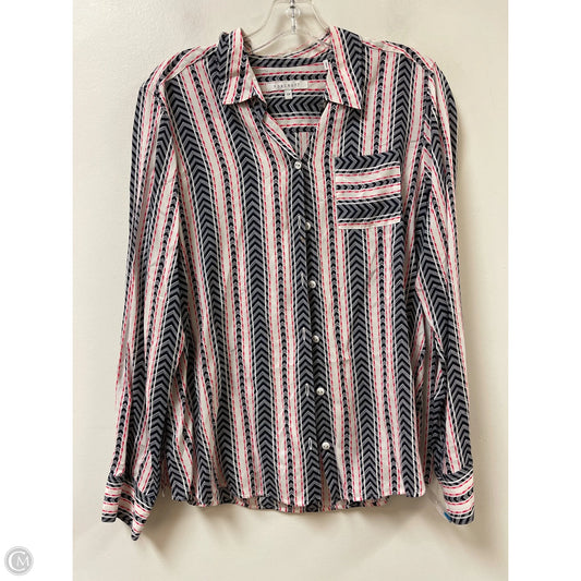 Blouse Long Sleeve By Foxcroft In Blue & Red, Size: L